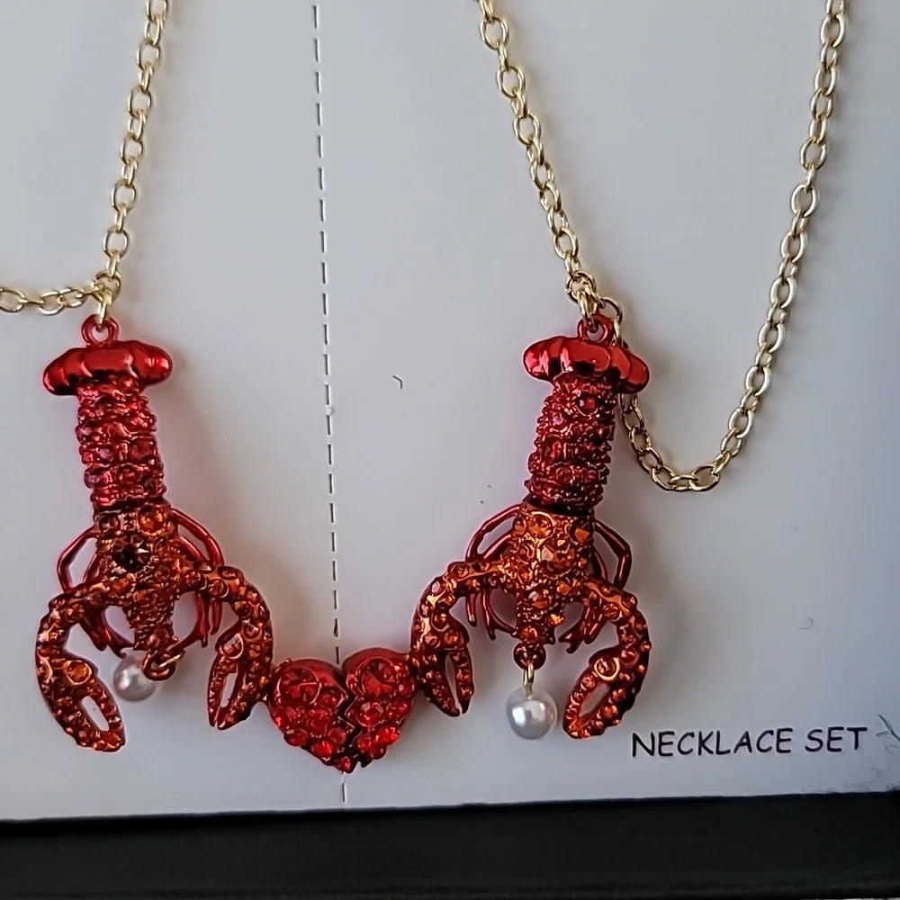 Betsey Johnson Gold and Red Lobster Best Friend Necklace Set - Picture 4 of 6